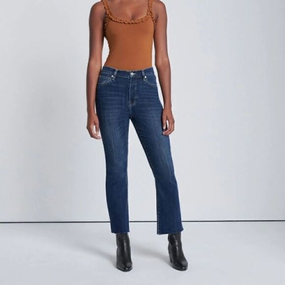 7 for All Mankind Cropped Kick Denim Blue Jean - Picture 1 of 8